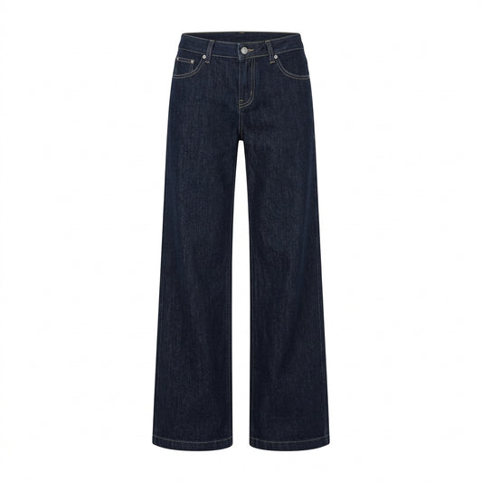 2000s Dark Navy Low-Waist Wide-Leg Flared Jeans – Raw Denim XS–XL Standard