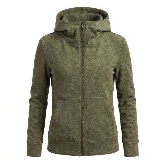 2000s Distressed Cropped Zip-Up Hoodie – Army Green