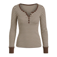 2000s Long Sleeve Striped Knit Henley Top