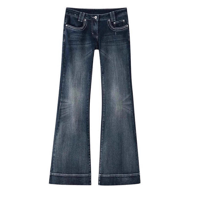 2000s Low-Rise Flared Bootcut Jeans – Vintage Dark Blue Wash