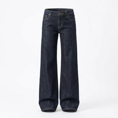 2000s Low-Rise Flared Jeans with Gold Letter Embroidery – Dark Blue