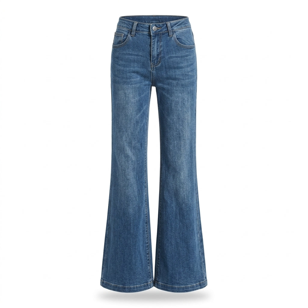 2000s Retro Blue High-Waist Flared Stretch Jeans XS–4XL