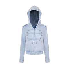 Vintage Hooded Sweater – Detachable Hood Metal Button Cotton Sweater in 2 Colours