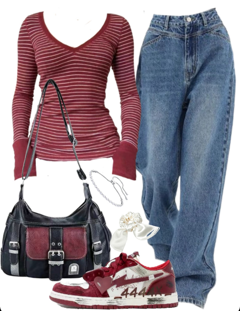 OOTD: Striped Long Sleeve Tee & High Rise Boyfriend Jeans