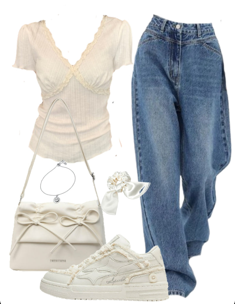 OOTD: Short Sleeve Tee + Boyfriend Jeans + Leather Shoulder Bag + Patchwork Sneakers