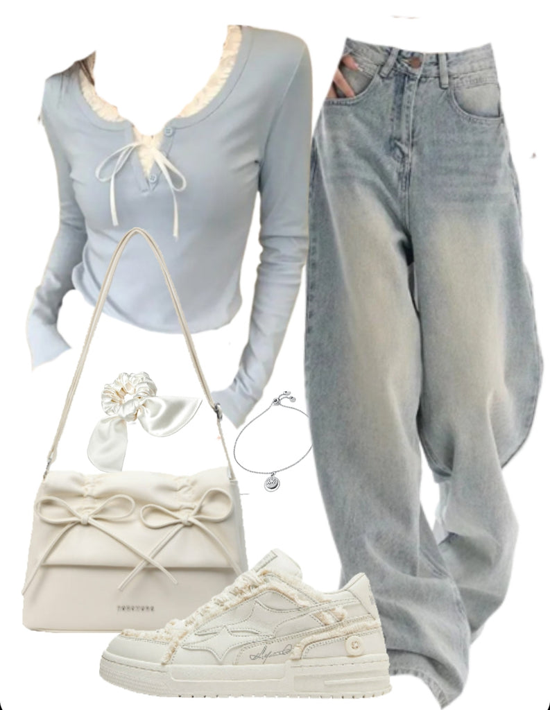 OOTD: Long Sleeve Tee + Boyfriend Jeans + Leather Shoulder Bag + atchwork Sneakers