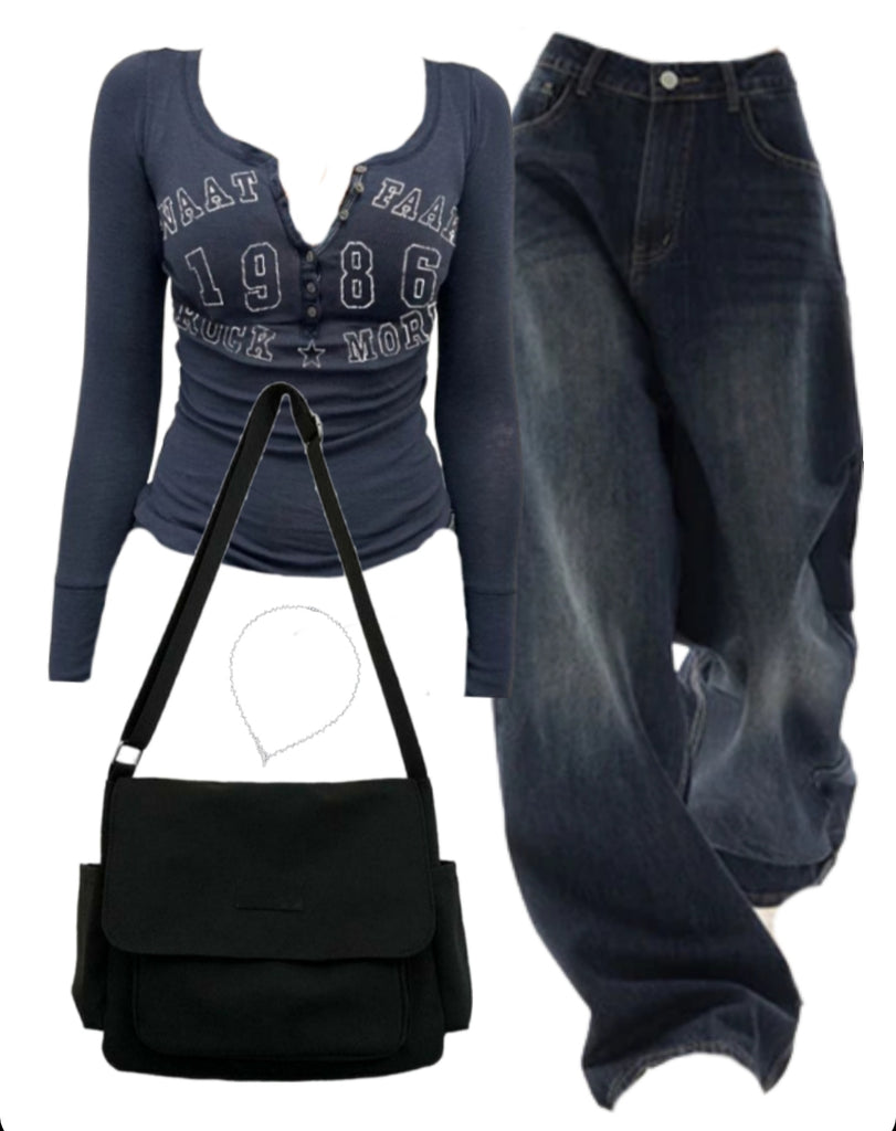 Slim Long Sleeve Tee + Boyfriend Jeans + Canvas Satchel Bag