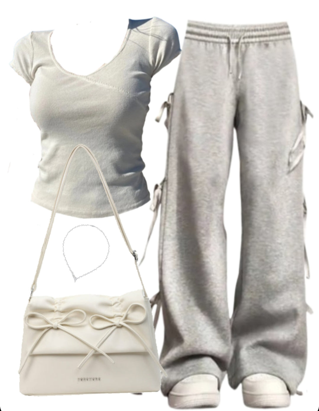 Short Sleeve Tee + Baggy Sweatpants + Leather Shoulder Bag
