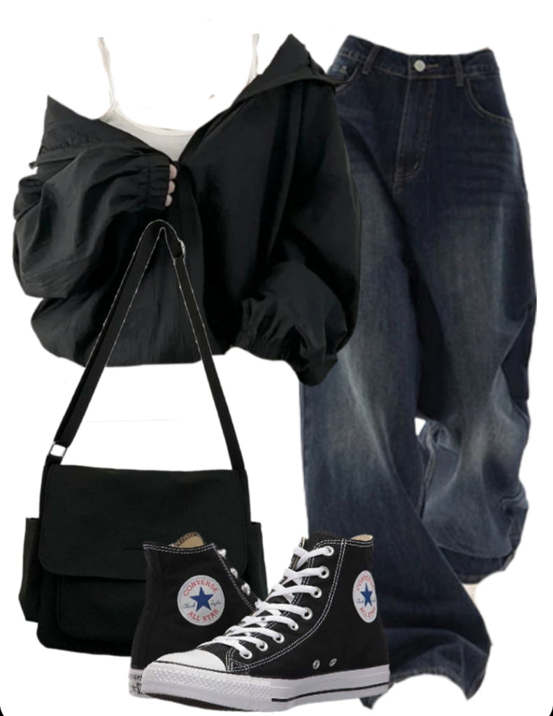 OOTD: Hooded Zip Up Jacket + Boyfriend Jeans + Large Canvas Satchel Bag