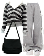 OOTD: Zip Up Hoodie + Baggy Sweatpants + Large Canvas Satchel Bag