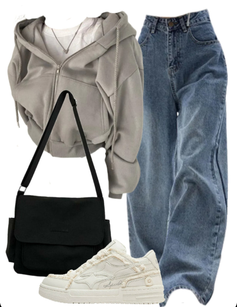 OOTD: Oversized Zip Up Hoodie + Baggy Boyfriend Jeans + Large Canvas Satchel Bag