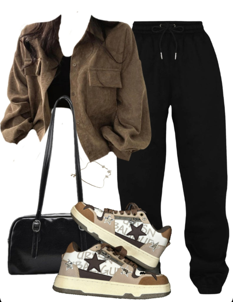 OOTD: Long Sleeve Blouse + Jogger Pants + Leather Shoulder Bag + Zipper Sneakers