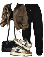 OOTD: Long Sleeve Blouse + Jogger Pants + Leather Shoulder Bag + Zipper Sneakers