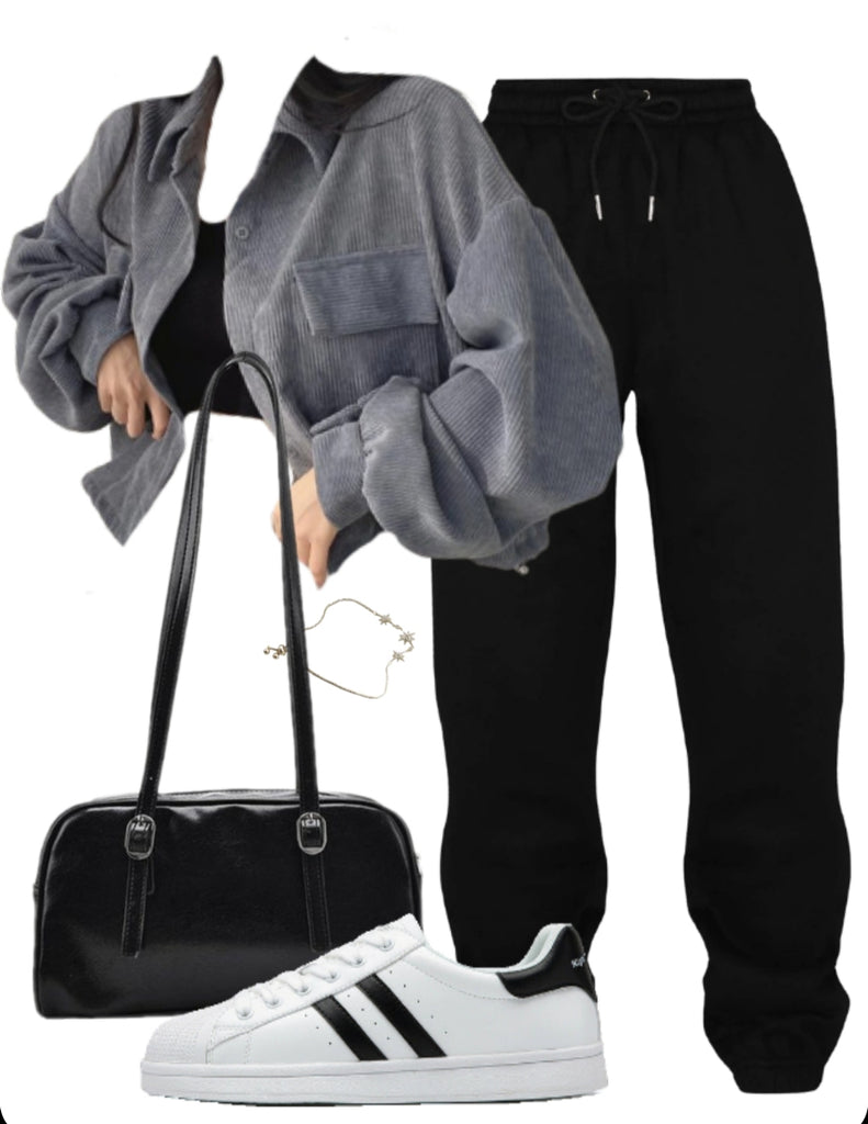 OOTD: Long Sleeve Blouse +  Jogger Pants + Leather Shoulder Bag +comfortable casual shell shoes