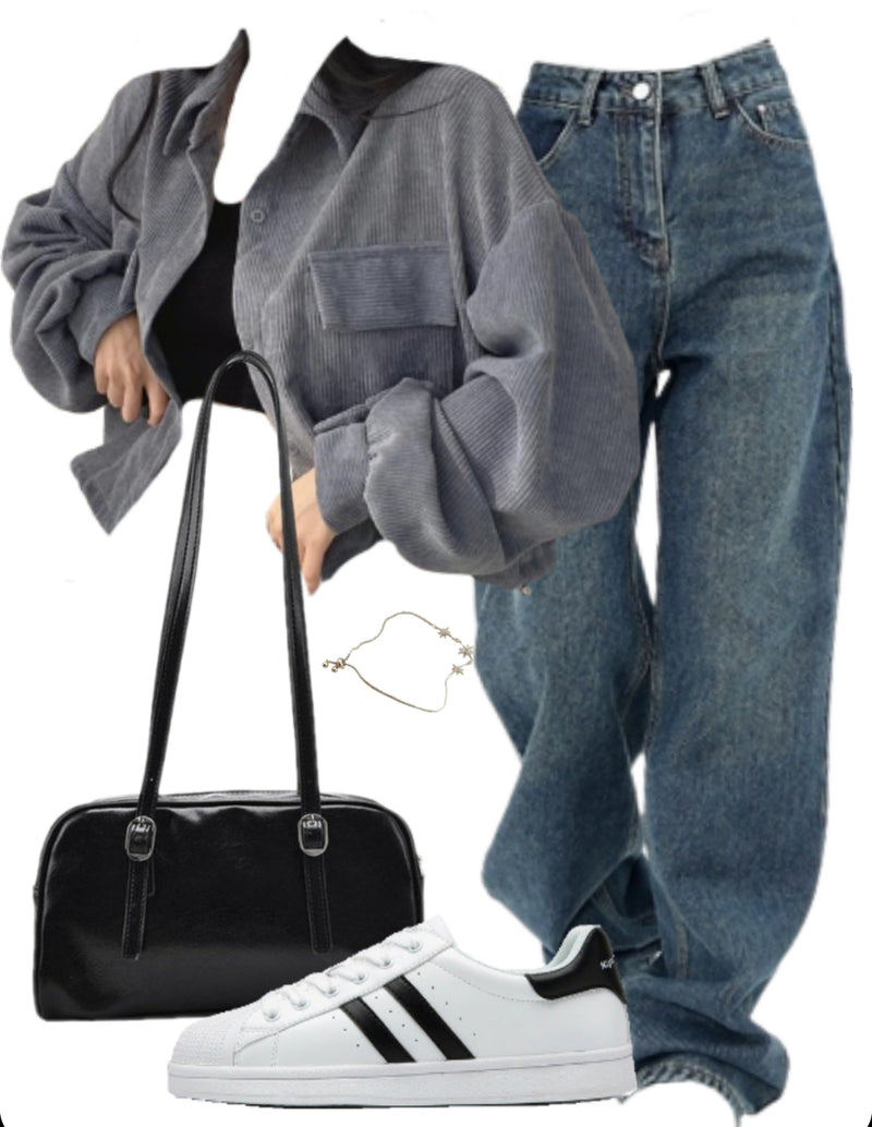 OOTD: Long Sleeve Blouse + Boyfriend Jeans + Leather Shoulder Bag + asual shell shoes