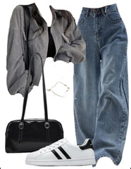 OOTD: Long Sleeve Blouse + Boyfriend Jeans + Leather Shoulder Bag + casual shell shoes