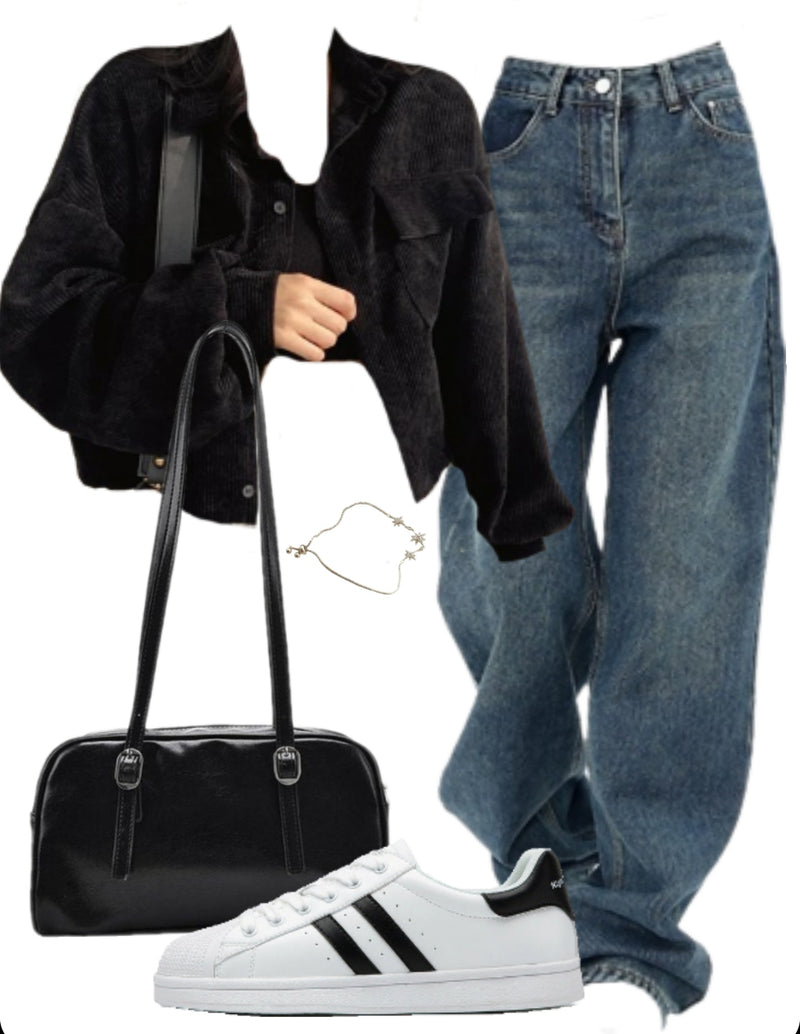 OOTD: Long Sleeve Blouse + Boyfriend Jeans + Leather Shoulder Bag + Casual shell shoes