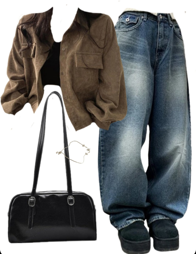 OOTD: Long Sleeve Blouse + Boyfriend Jeans + Like It's 2000's Pu Leather Shoulder Bag