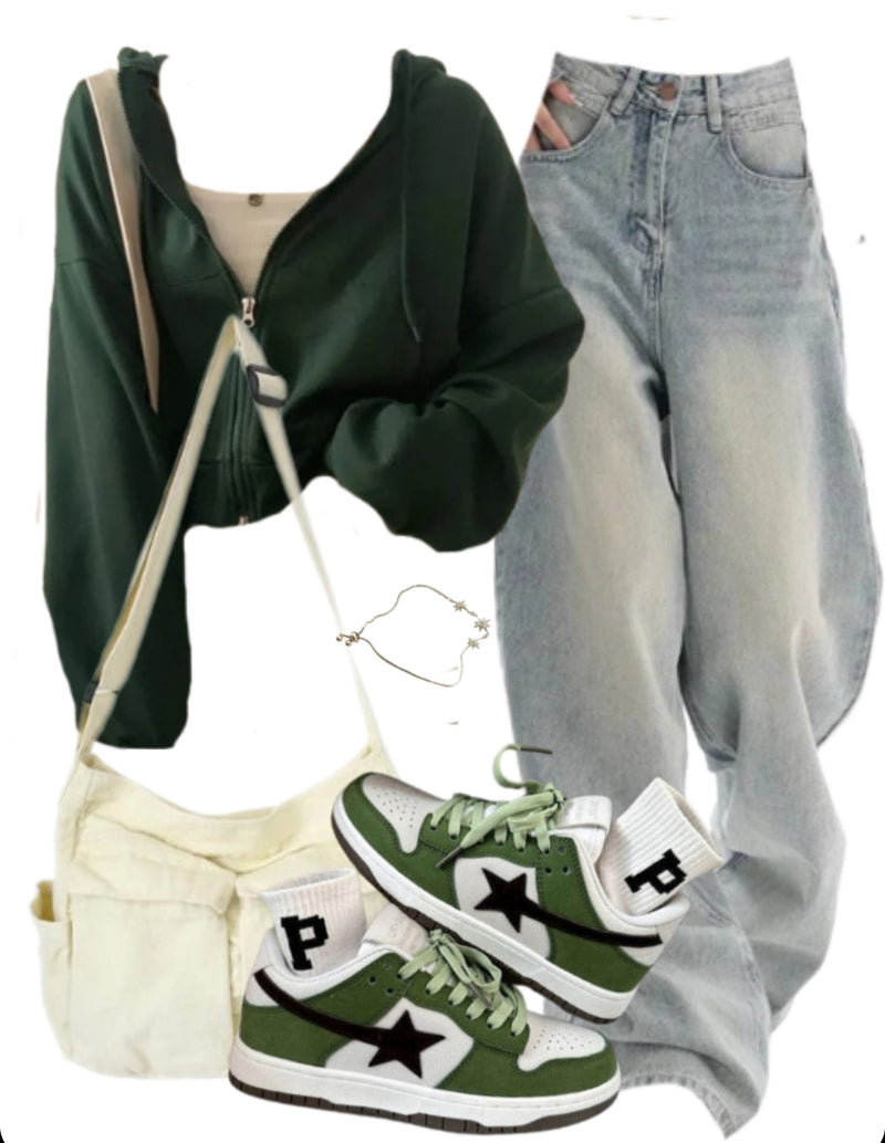 OOTD: Zip Up Hoodie + Boyfriend Jeans + Large Canvas Satchel Bag + Cosmic Kicks Sneakers