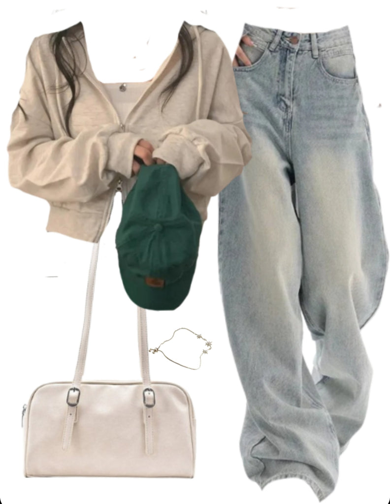 OOTD: Zip Up Hoodie +Boyfriend Jeans + Leather Shoulder Bag