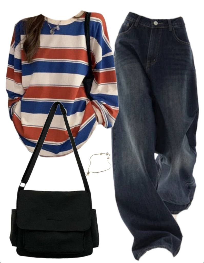 OOTD: Long Sleeve Tee + Boyfriend Jeans + Large Canvas Satchel Bag
