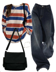 OOTD: Long Sleeve Tee + Boyfriend Jeans + Large Canvas Satchel Bag - fairypeony
