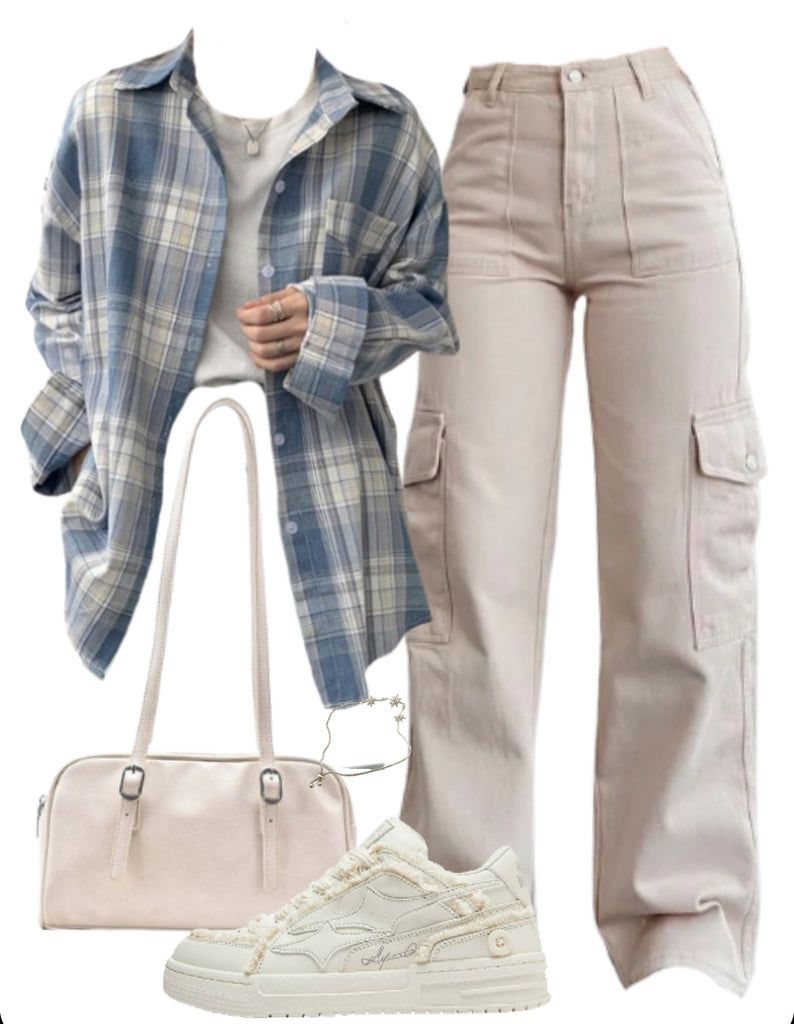 OOTD: Long Sleeve Blouse + Cargo Pants + Patchwork Sneakers + Leather Shoulder Bag