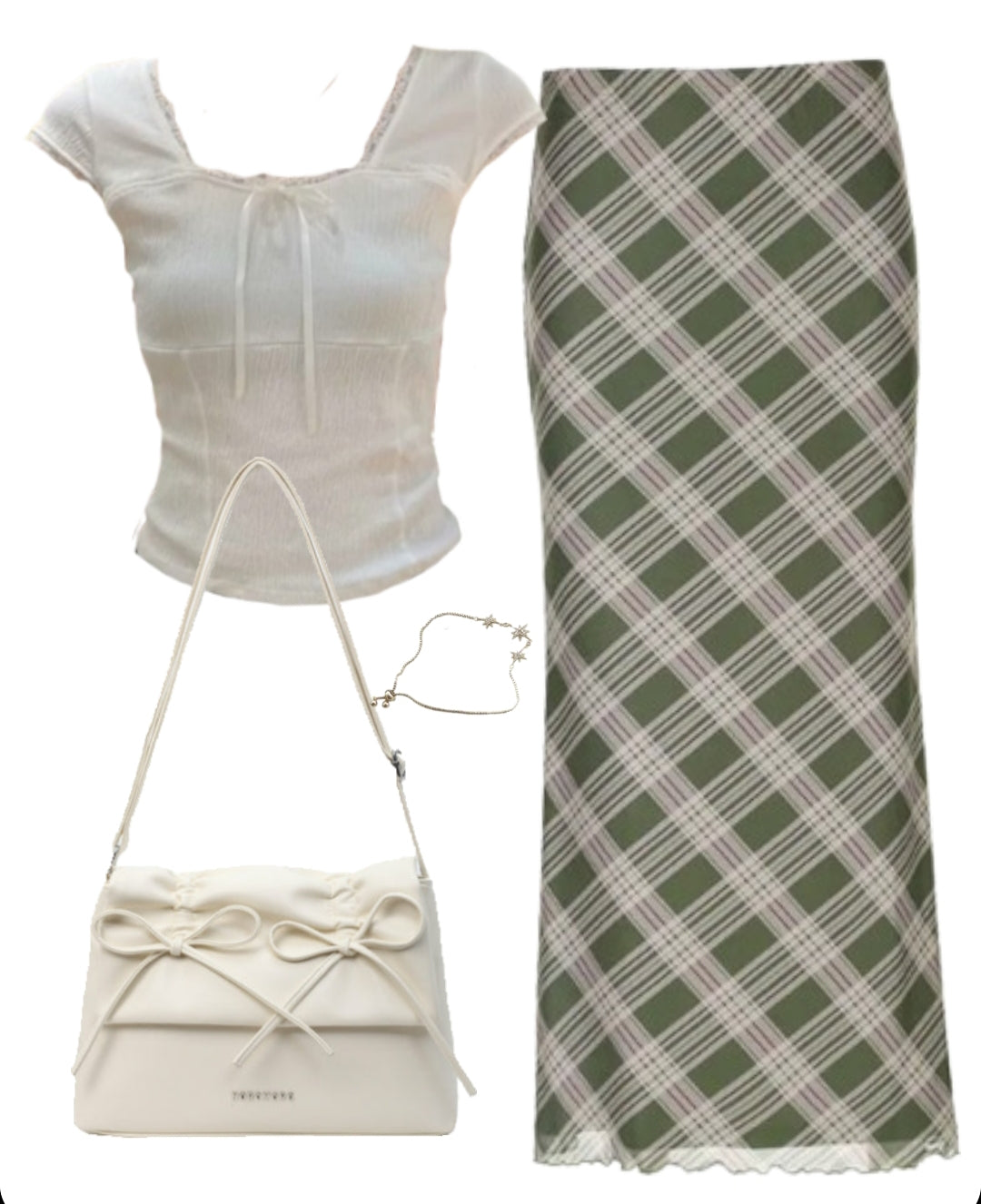 OOTD: Square Neck Bow Tee + Low Rise Maxi Skirt + Solid Color Leather Shoulder Bag