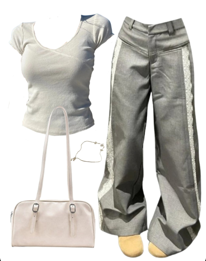 OOTD: Short Sleeve Tee +  Wide Leg Pants + Leather Shoulder Bag