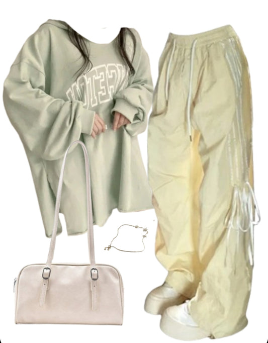 OOTD: Long Sleeve Tee + Baggy Sweatpants + Pu Leather Shoulder Bag - fairypeony