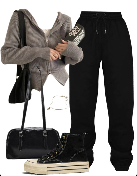 OOTD: Zip Up Cardigan +  Jogger Pants + Shoulder Bag + Sneakers