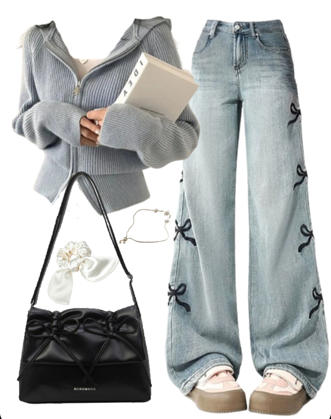 OOTD: Zip Up Cardigan + Boyfriend Jeans + Leather Shoulder Bag