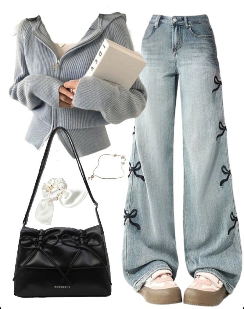 OOTD: Zip Up Cardigan + Boyfriend Jeans + Leather Shoulder Bag