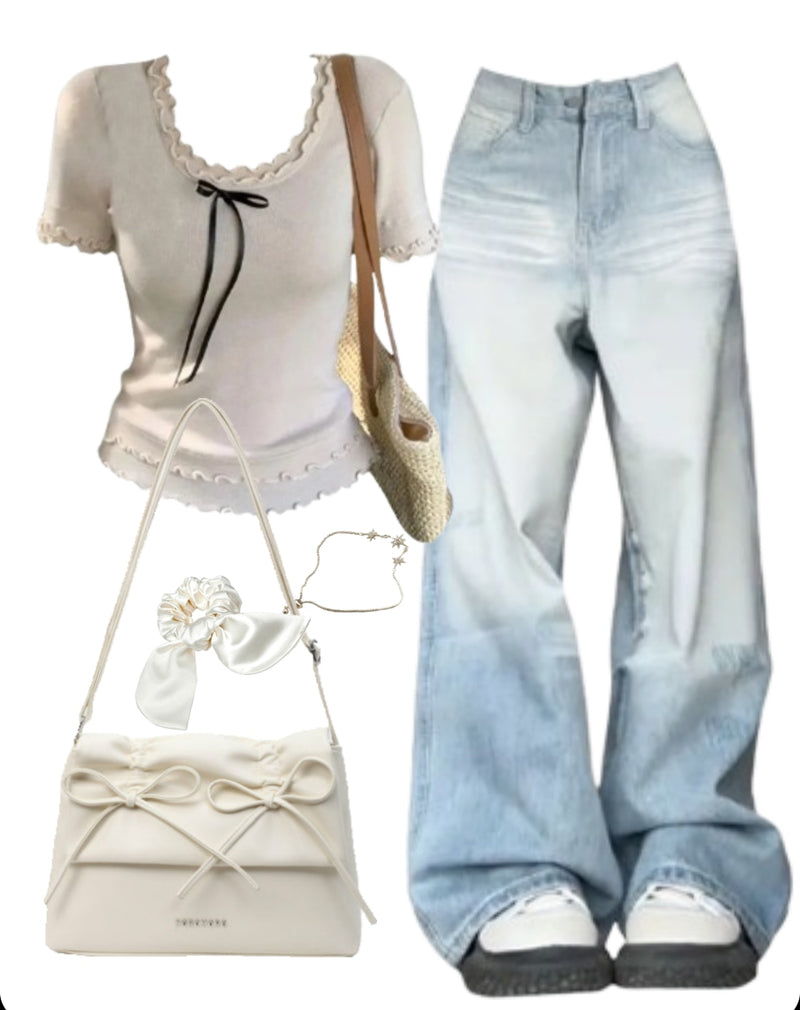 OOTD: Short sleeve Tee + Boyfriend Jeans + Leather Shoulder Bag