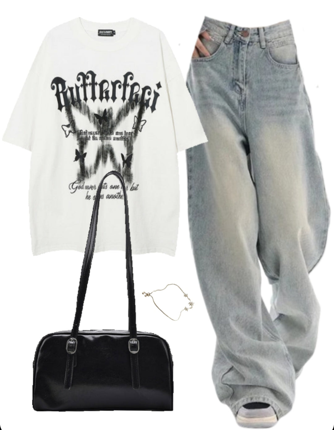 OOTD: Oversized T-shirt + Boyfriend Jeans + Leather Shoulder Bag - fairypeony