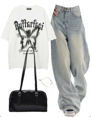 OOTD: Oversized T-shirt + Boyfriend Jeans + Leather Shoulder Bag - fairypeony