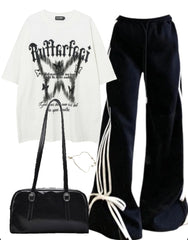 OOTD: Oversized T-shirt + Wide Leg Sweatpants + Leather Shoulder Bag - fairypeony