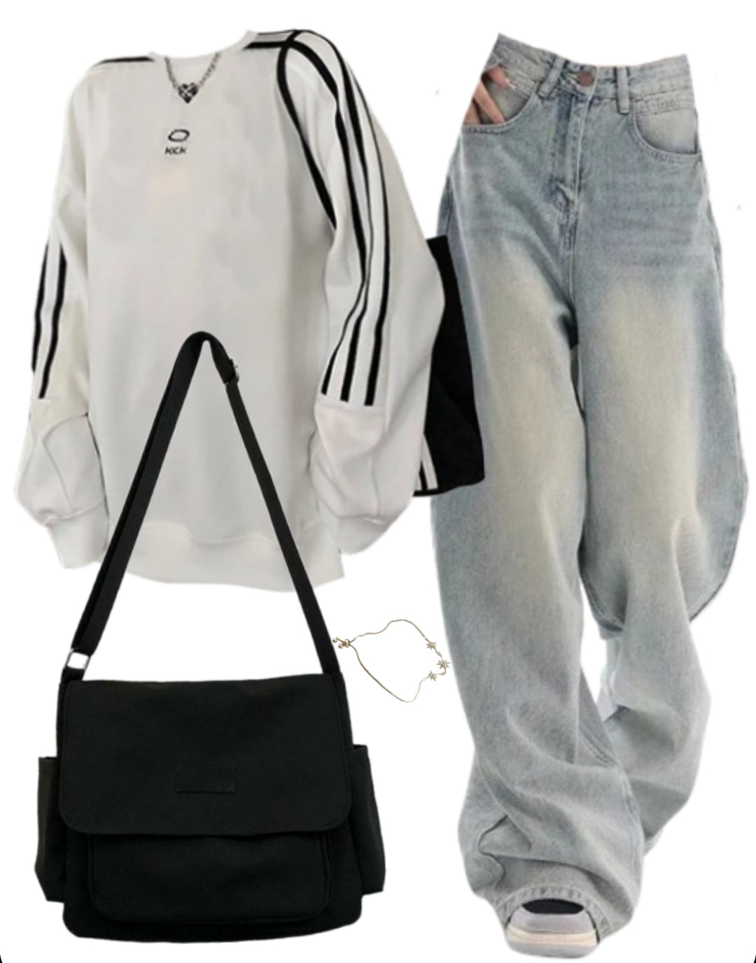 OOTD: Striped Sleeve Sweatshirt + Boyfriend Jeans + Large Canvas Satchel Bag
