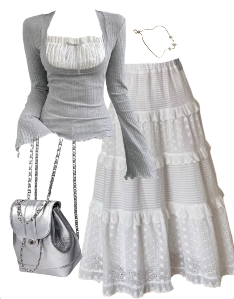 OOTD: Long Sleeve Tee + Patchwork Maxi Skirt + Pu Leather Backpack