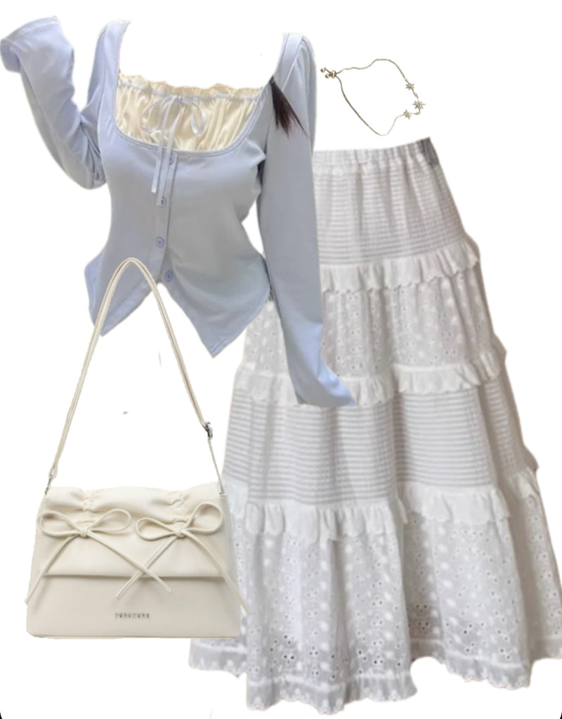 OOTD: Long Sleeve Tee + Maxi Skirt + Leather Shoulder Bag