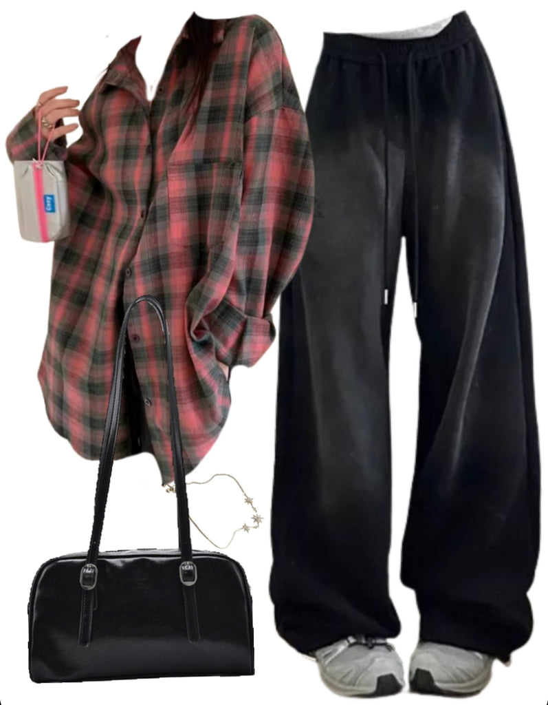 OOTD: Long Sleeve Blouse + Baggy Sweatpants + Pu Leather Shoulder Bag