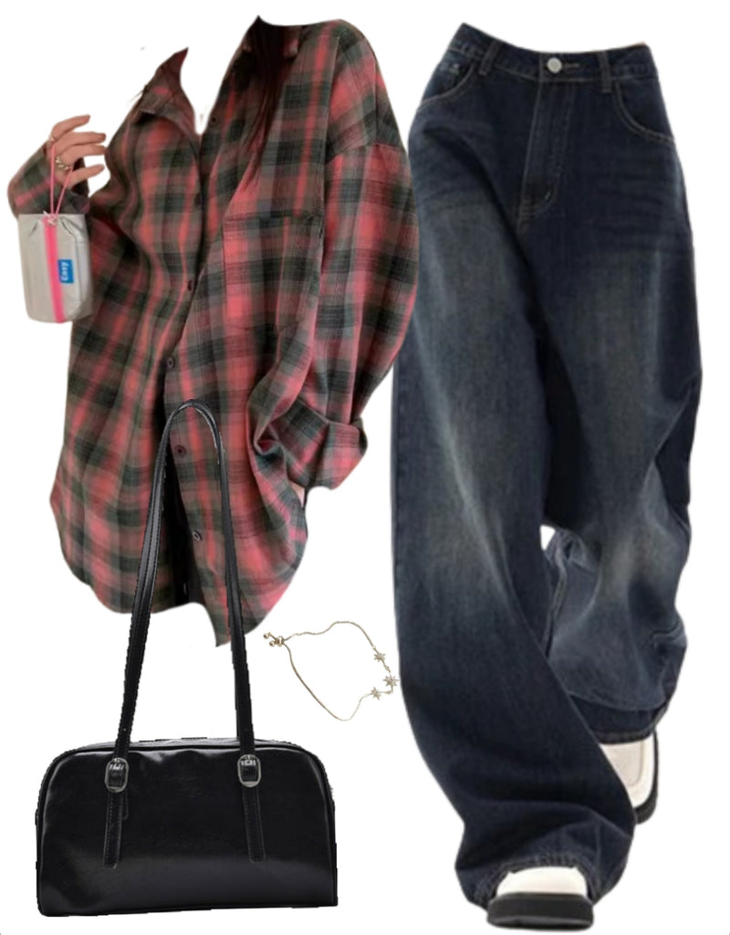 OOTD: Long Sleeve Blouse + Boyfriend Jeans + Pu Leather Shoulder Bag