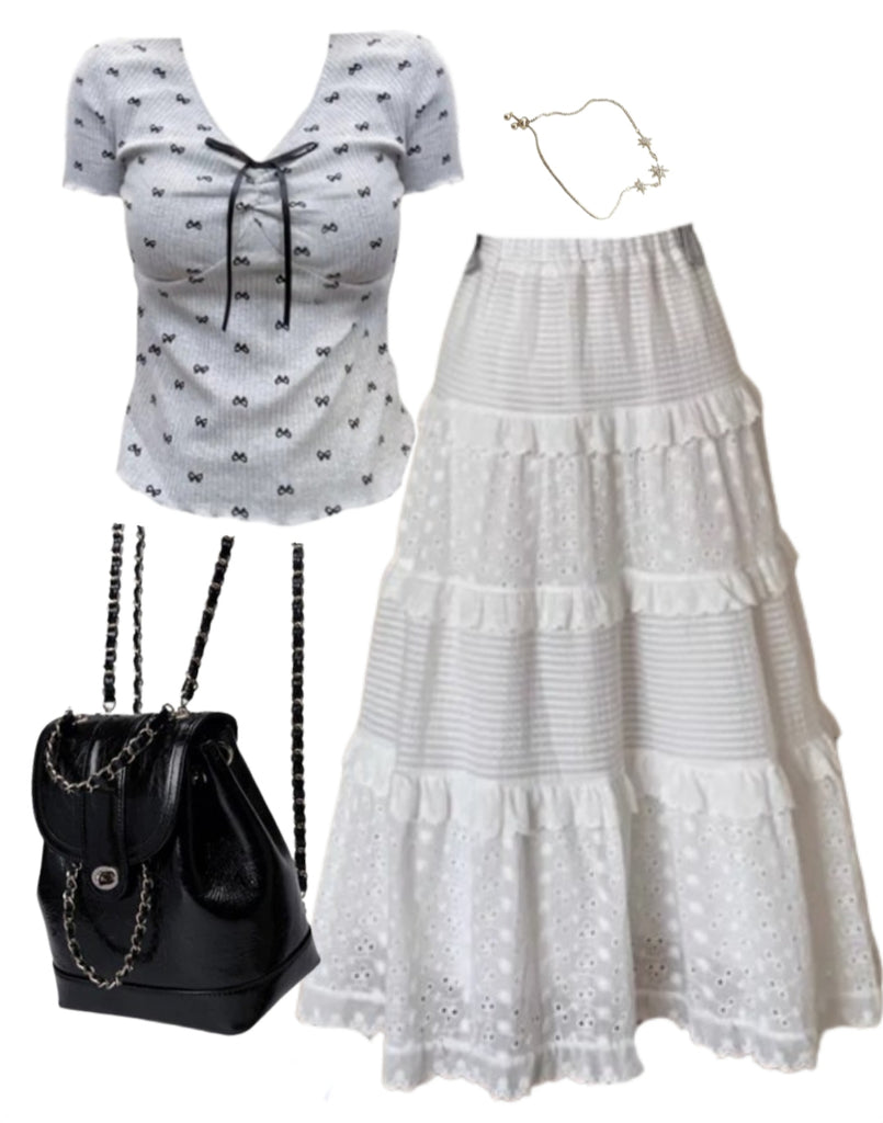 OOTD: Short Sleeve Tee + Patchwork Maxi Skirt + Mini Pu Leather Backpack