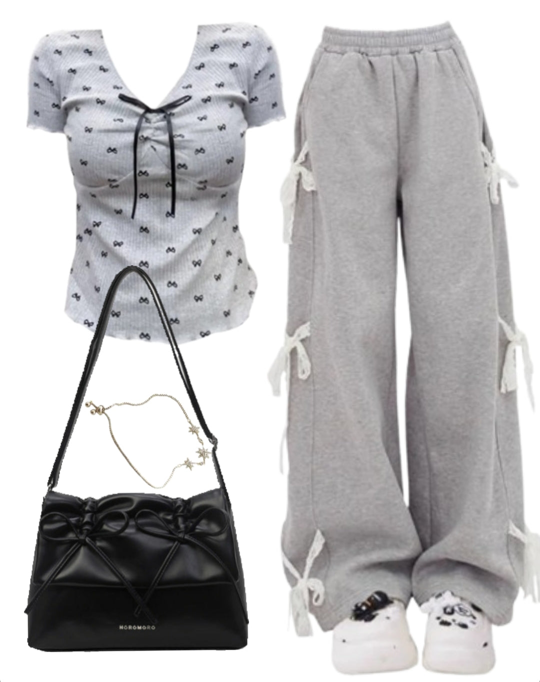 OOTD: Short Sleeve Tee + Baggy Sweatpants + Solid Color Leather Shoulder Bag