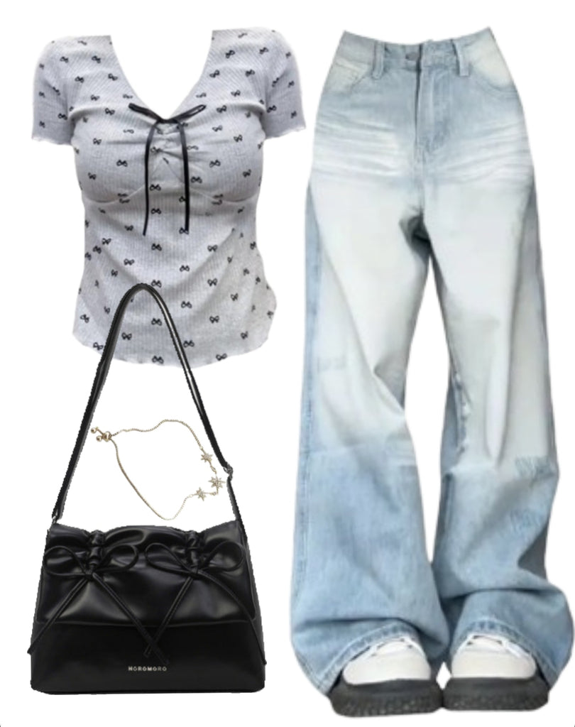 OOTD: Short Sleeve Tee + Baggy Boyfriend Jeans + Leather Shoulder Bag