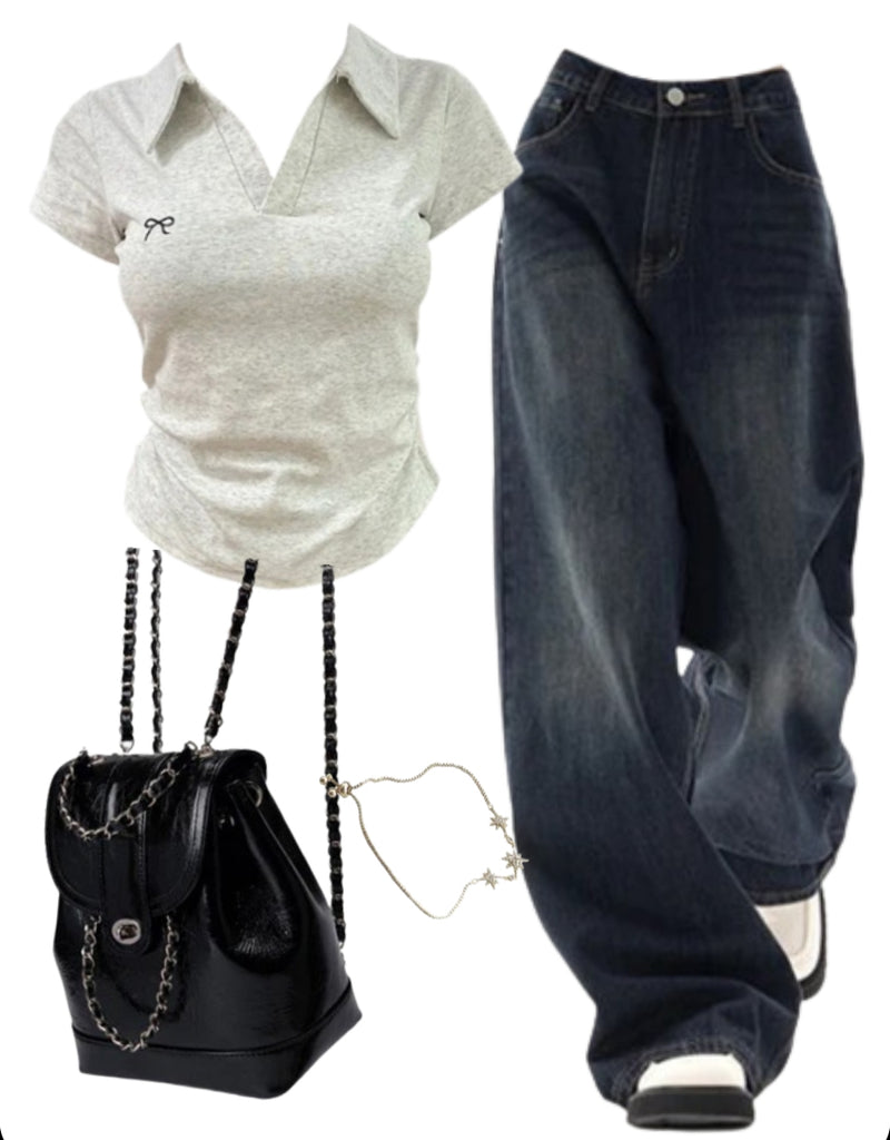OOTD: Short Sleeve Tee + Boyfriend Jeans + Mini Pu Leather Backpack