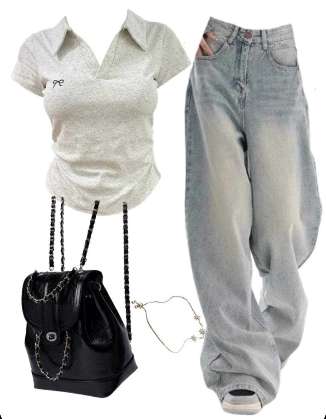 OOTD: Short Sleeve Tee + Boyfriend Jeans + Mini Pu Leather Backpack