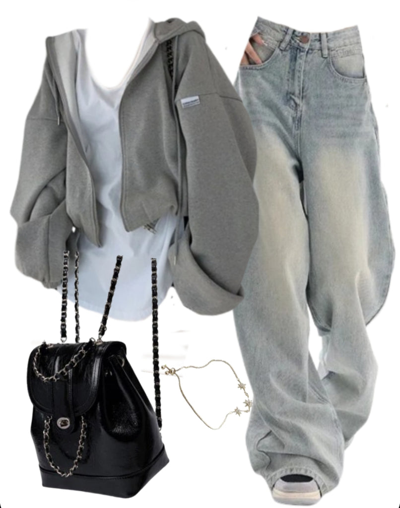 OOTD: Zip Up Hoodie + Boyfriend Jeans + Mini Pu Leather Backpack