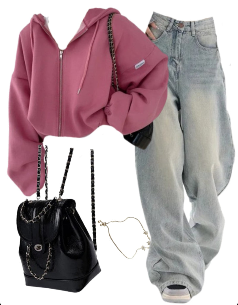 OOTD: Zip Up Hoodie + Boyfriend Jeans + Mini Pu Leather Backpack