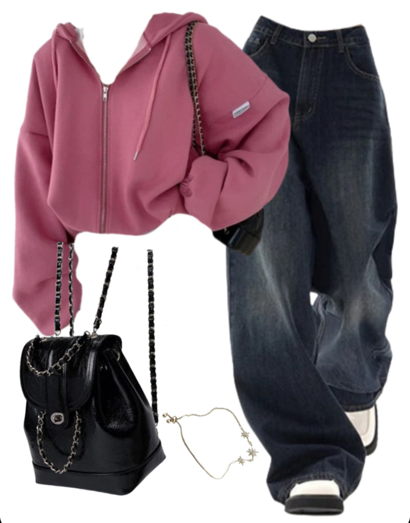 OOTD: Zip Up Hoodie + Vintage Blue 90s Boyfriend Jeans + Mini Pu Leather Backpack